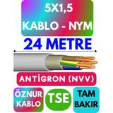Öznur 5x1,5 Antigron (Nym) Kablo (Gri) Metre Seçenekli - 24 METRE
