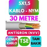 Öznur 5x1,5 Antigron (Nym) Kablo (Gri) Metre Seçenekli - 30 METRE