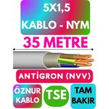 Öznur 5x1,5 Antigron (Nym) Kablo (Gri) Metre Seçenekli - 35 METRE