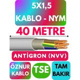 Öznur 5x1,5 Antigron (Nym) Kablo (Gri) Metre Seçenekli - 40 METRE