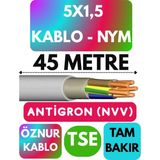 Öznur 5x1,5 Antigron (Nym) Kablo (Gri) Metre Seçenekli - 45 METRE