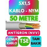 Öznur 5x1,5 Antigron (Nym) Kablo (Gri) Metre Seçenekli - 50 METRE