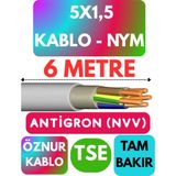 Öznur 5x1,5 Antigron (Nym) Kablo (Gri) Metre Seçenekli - 6 METRE