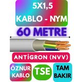 Öznur 5x1,5 Antigron (Nym) Kablo (Gri) Metre Seçenekli - 60 METRE