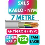 Öznur 5x1,5 Antigron (Nym) Kablo (Gri) Metre Seçenekli - 7 METRE