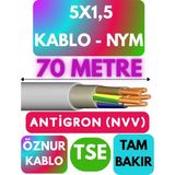 Öznur 5x1,5 Antigron (Nym) Kablo (Gri) Metre Seçenekli - 70 METRE
