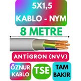 Öznur 5x1,5 Antigron (Nym) Kablo (Gri) Metre Seçenekli - 8 METRE