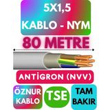 Öznur 5x1,5 Antigron (Nym) Kablo (Gri) Metre Seçenekli - 80 METRE