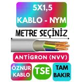 Öznur 5X1,5 Antigron (Nym) Kablo (Gri) Metre Seçenekli