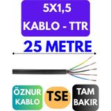 Öznur 5x1,5 Ttr Kablo Metre Seçenekli (Siyah) - 25 METRE