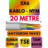 Öznur 5x6 Antigron (Nym) Kablo (Gri) Metre Seçenekli - 20 METRE