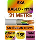 Öznur 5x6 Antigron (Nym) Kablo (Gri) Metre Seçenekli - 21 METRE