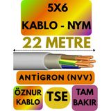 Öznur 5x6 Antigron (Nym) Kablo (Gri) Metre Seçenekli - 22 METRE