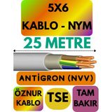 Öznur 5x6 Antigron (Nym) Kablo (Gri) Metre Seçenekli - 25 METRE
