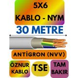 Öznur 5x6 Antigron (Nym) Kablo (Gri) Metre Seçenekli - 30 METRE