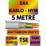 Öznur 5x6 Antigron (Nym) Kablo (Gri) Metre Seçenekli - 5 METRE