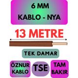 Öznur 6 mm Nya Kablo Metre Seçenekli (Kahverengi) - 13 METRE
