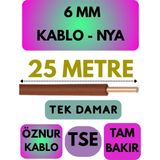 Öznur 6 mm Nya Kablo Metre Seçenekli (Kahverengi) - 25 METRE