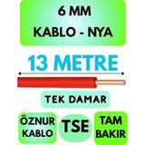 Öznur 6 mm Nya Kablo Metre Seçenekli (Kırmızı) - 13 METRE
