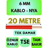 Öznur 6 mm Nya Kablo Metre Seçenekli (Kırmızı) - 20 METRE
