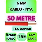 Öznur 6 mm Nya Kablo Metre Seçenekli (Kırmızı) - 50 METRE