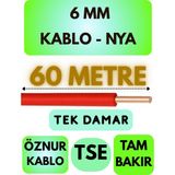 Öznur 6 mm Nya Kablo Metre Seçenekli (Kırmızı) - 60 METRE