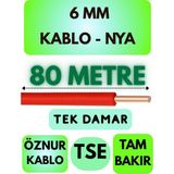 Öznur 6 mm Nya Kablo Metre Seçenekli (Kırmızı) - 80 METRE