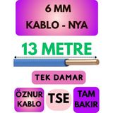Öznur 6 mm Nya Kablo Metre Seçenekli (Mavi) - 13 METRE