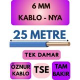 Öznur 6 mm Nya Kablo Metre Seçenekli (Mavi) - 25 METRE