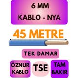 Öznur 6 mm Nya Kablo Metre Seçenekli (Mavi) - 45 METRE