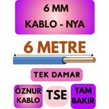 Öznur 6 mm Nya Kablo Metre Seçenekli (Mavi) - 6 METRE