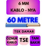 Öznur 6 mm Nya Kablo Metre Seçenekli (Mavi) - 60 METRE