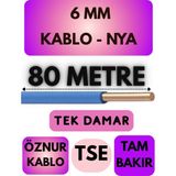 Öznur 6 mm Nya Kablo Metre Seçenekli (Mavi) - 80 METRE