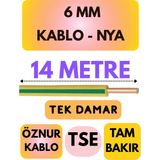 Öznur 6 mm Nya Kablo Metre Seçenekli (Sarı-Yeşil) - 14 METRE