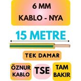 Öznur 6 mm Nya Kablo Metre Seçenekli (Sarı-Yeşil) - 15 METRE