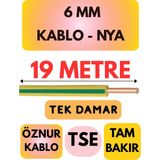 Öznur 6 mm Nya Kablo Metre Seçenekli (Sarı-Yeşil) - 19 METRE