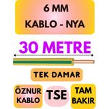 Öznur 6 mm Nya Kablo Metre Seçenekli (Sarı-Yeşil) - 30 METRE