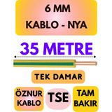 Öznur 6 mm Nya Kablo Metre Seçenekli (Sarı-Yeşil) - 35 METRE
