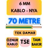 Öznur 6 mm Nya Kablo Metre Seçenekli (Sarı-Yeşil) - 70 METRE