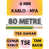 Öznur 6 mm Nya Kablo Metre Seçenekli (Sarı-Yeşil) - 80 METRE