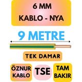 Öznur 6 mm Nya Kablo Metre Seçenekli (Sarı-Yeşil) - 9 METRE