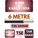 Öznur 6 mm Nya Kablo Metre Seçenekli (Siyah) - 6 METRE
