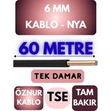 Öznur 6 mm Nya Kablo Metre Seçenekli (Siyah) - 60 METRE