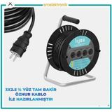 Öznur Kablo Araç Şarjı Uyumlu 3x2.5 Yüzde Yüz Tam Bakır 4 'lü Makaralı Uzatma Seyyar - 20 METRE