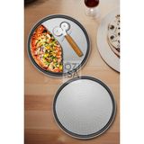 ÖzSa Home 2'li Büyük Boy Delikli Pizza Tepsisi Lahmacun Pide Tepsisi 36CM Bambu Çift Taraflı Pizza Ruleti Seti - Gümüş