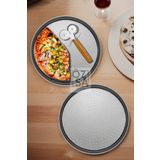 ÖzSa Home 2'li Büyük Boy Delikli Pizza Tepsisi Lahmacun Pide Tepsisi 36cm Bambu Çift Taraflı Pizza Ruleti Seti