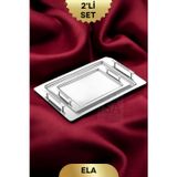 ÖzSa Home 2'li Dikdörtgen 18/10 Paslanmaz Çelik Servis Sunum Çay Kahve Söz Nişan Tepsisi Lüx Tepsi Seti Ela