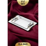 ÖzSa Home 2'li Dikdörtgen 18/10 Paslanmaz Çelik Servis Sunum Çay Kahve Söz Nişan Tepsisi Tepsi Seti Ela - Siyah