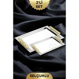 ÖzSa Home 2'li Dikdörtgen 18/10 Paslanmaz Çelik Servis Sunum Çay Kahve Söz Nişan Tepsisi Tepsi Seti Selçuklu - Gold