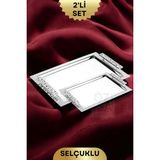 ÖzSa Home 2'li Dikdörtgen 18/10 Paslanmaz Çelik Servis Sunum Çay Kahve Söz Nişan Tepsisi Tepsi Seti Selçuklu - Gümüş